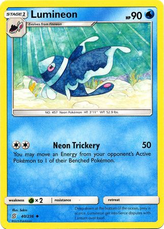 <transcy>Pokemon Card Unified Minds 040/236 40/236 Lumineon Gelegentlich</transcy>