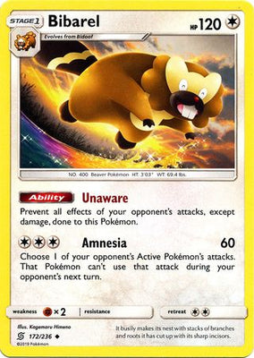 Pokemon Card Unified Minds 172/236 Bibarel Uncommon