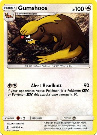 <transcy>Pokemon Card Unified Minds 181/236 Gumshoos Selten</transcy>