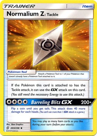 <transcy>Pokemon Card Unified Minds 203/236 Normalium Z: Tackle Item Gelegentlich</transcy>