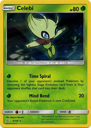 <transcy>Pokemon Card Unified Minds 004/236 4/236 Celebi Holo Selten</transcy>