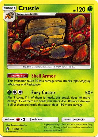 <transcy>Pokemon Card Unified Minds 011/236 11/236 Crustle Rare</transcy>