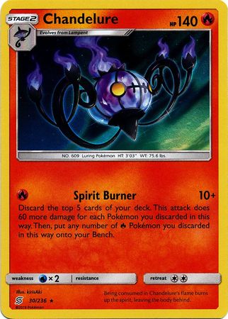 <transcy>Pokemon Card Unified Minds 030/236 30/236 Chandelure Holo Selten</transcy>