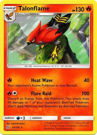 <transcy>Pokemon Card Unified Minds 032/236 32/236 Talonflame Rare</transcy>