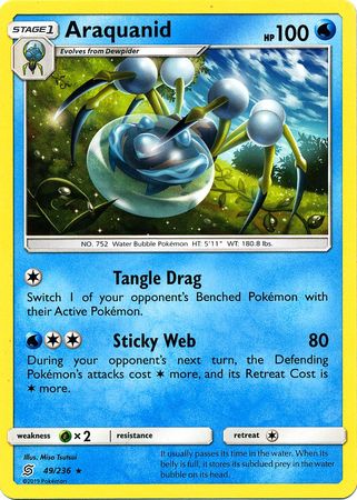 <transcy>Pokemon Card Unified Minds 049/236 49/236 Araquanid Rare</transcy>