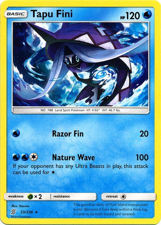 <transcy>Pokemon Card Unified Minds 053/236 53/236 Tapu Fini Selten</transcy>