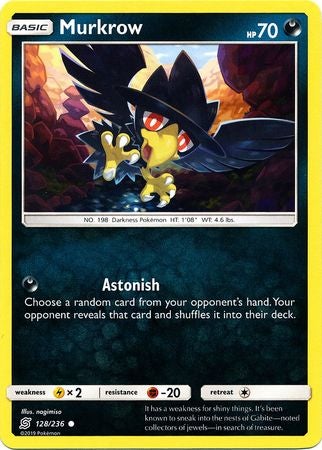 <transcy>Pokemon Card Unified Minds 128/236 Murkrow Common</transcy>