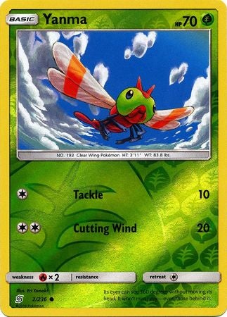 <transcy>Pokemon Card Unified Minds 002/236 2/236 Yanma Reverse Holo Common</transcy>