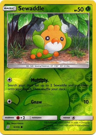 <transcy>Pokemon Card Unified Minds 006/236 6/236 Sewaddle Reverse Holo Common</transcy>