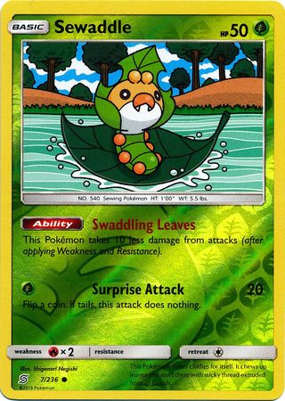 <transcy>Pokemon Card Unified Minds 007/236 7/236 Sewaddle Reverse Holo Common</transcy>