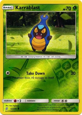 <transcy>Pokemon Card Unified Minds 012/236 12/236 Karrablast Reverse Holo Common</transcy>