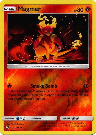 <transcy>Pokemon Card Unified Minds 021/236 21/236 Magmar Reverse Holo Common</transcy>