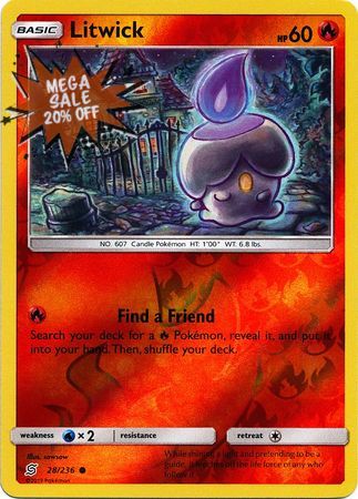 <transcy>Pokemon Card Unified Minds 028/236 28/236 Litwick Reverse Holo Common</transcy>