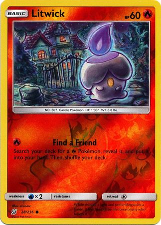 <transcy>Pokemon Card Unified Minds 028/236 28/236 Litwick Reverse Holo Common</transcy>