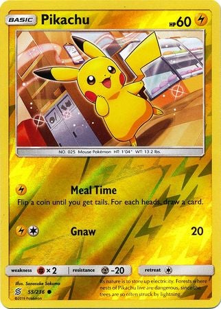 <transcy>Pokemon Card Unified Minds 055/236 55/236 Pikachu Reverse Holo Common</transcy>