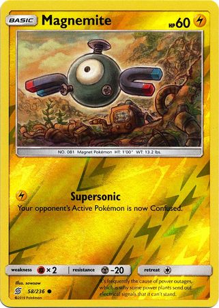 <transcy>Pokemon Card Unified Minds 058/236 58/236 Magnemite Reverse Holo Common</transcy>