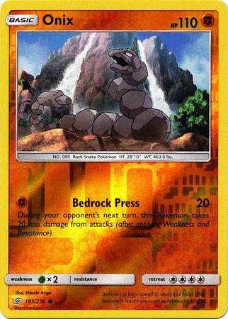 <transcy>Pokemon Card Unified Minds 103/236 Onix Reverse Holo Common</transcy>