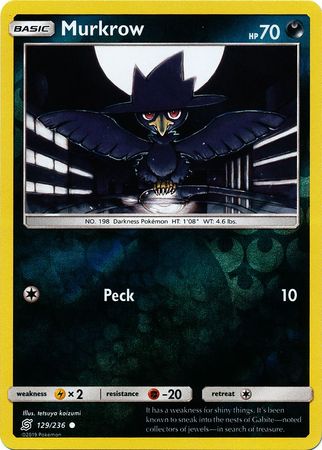 <transcy>Pokemon Card Unified Minds 129/236 Murkrow Reverse Holo Common</transcy>