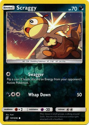 Pokemon Card Unified Minds 137/236 Scraggy Reverse Holo Common