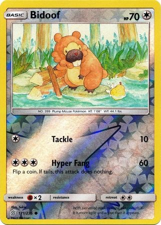 <transcy>Pokemon Card Unified Minds 171/236 Bidoof Reverse Holo Common</transcy>