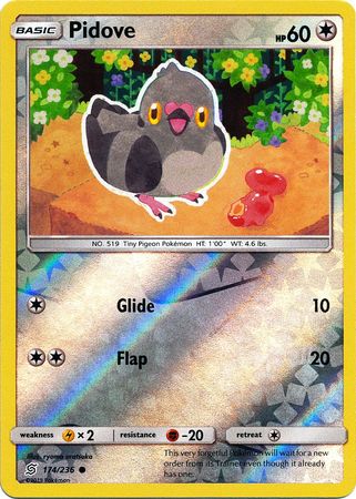 <transcy>Pokemon Card Unified Minds 174/236 Pidove Reverse Holo Common</transcy>