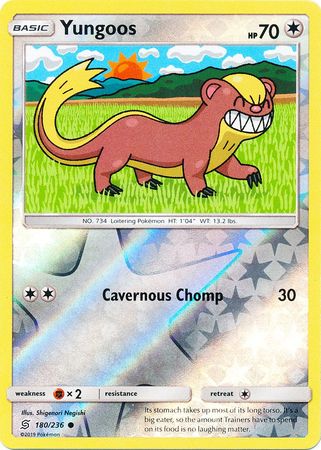 <transcy>Pokemon Card Unified Minds 180/236 Yungoos Reverse Holo Common</transcy>