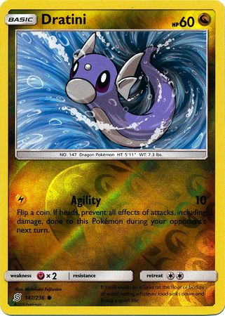 <transcy>بطاقة بوكيمون Unified Minds 147/236 Dratini Reverse Holo Common</transcy>