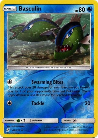 Pokemon Card Unified Minds 043/236 43/236 Basculin Reverse Holo Uncommon