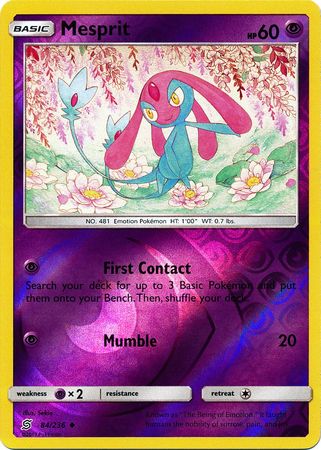 <transcy>Pokemon Card Unified Minds 084/236 84/236 Mesprit Reverse Holo غير شائع</transcy>