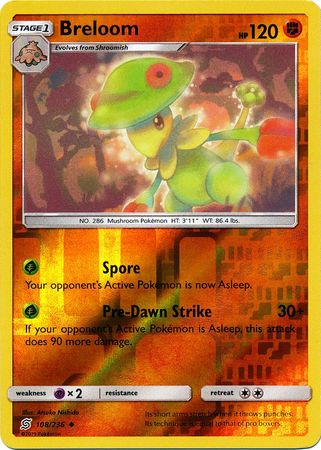 <transcy>Pokemon Card Unified Minds 108/236 Breloom Reverse Holo غير مألوف</transcy>