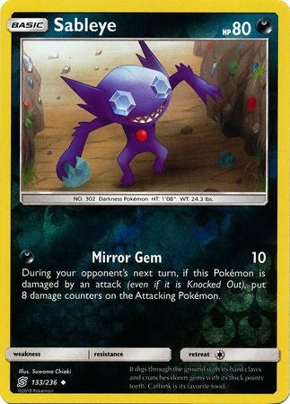 <transcy>Pokemon Card Unified Minds 133/236 Sableye Reverse Holo Gelegentlich</transcy>