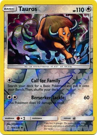 <transcy>Pokemon Card Unified Minds 164/236 Tauros Reverse Holo غير مألوف</transcy>