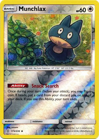 <transcy>بطاقة بوكيمون Unified Minds 173/236 Munchlax Reverse Holo غير شائع</transcy>