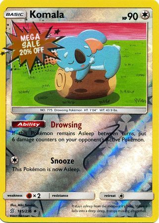 <transcy>Pokemon Card Unified Minds 185/236 Komala Reverse Holo غير مألوف</transcy>