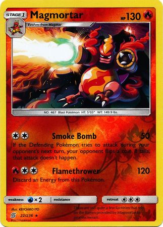 <transcy>Pokemon Card Unified Minds 022/236 22/236 Magmortar Reverse Holo Selten</transcy>