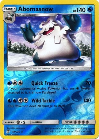 <transcy>Pokemon Card Unified Minds 042/236 42/236 Abomasnow Reverse Holo Selten</transcy>