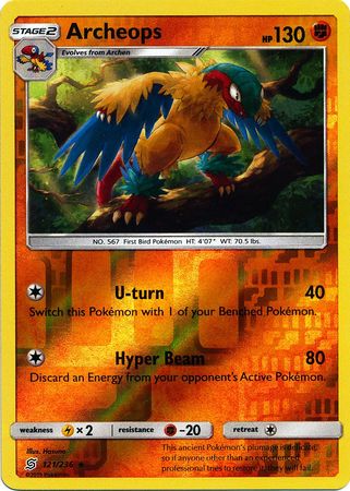 Pokemon Card Unified Minds 121/236 Archeops Reverse Holo Rare