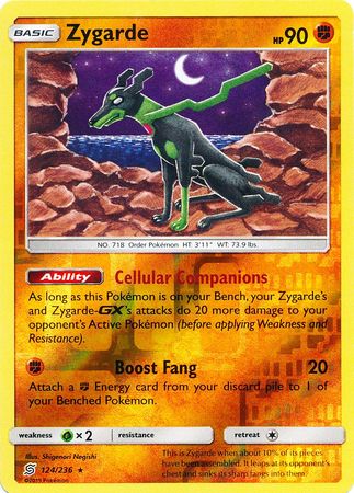 <transcy>بطاقة بوكيمون Unified Minds 124/236 Zygarde Reverse Holo Rare</transcy>