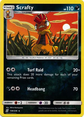 <transcy>Pokemon Card Unified Minds 138/236 Scrafty Reverse Holo Sjælden</transcy>