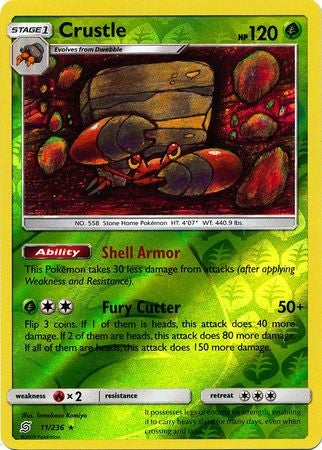 <transcy>Pokemon Card Unified Minds 011/236 11/236 Crustle Reverse Holo Selten</transcy>