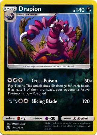 Pokemon Card Unified Minds 134/236 Drapion Reverse Holo Rare