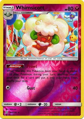 Pokemon Card Unified Minds 144/236 Whimsicott Reverse Holo Rare