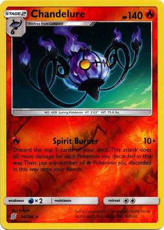 <transcy>Pokemon Card Unified Minds 030/236 30/236 Chandelure Reverse Holo Selten</transcy>