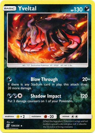 Pokemon Card Unified Minds 139/236 Yveltal Reverse Holo Rare