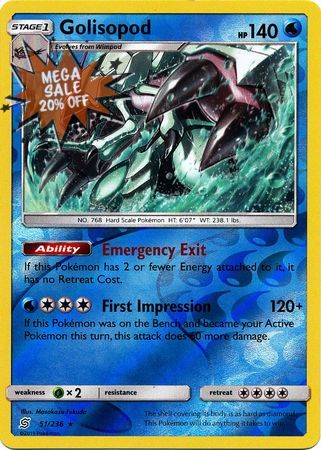 <transcy>Pokemon Card Unified Minds 051/236 51/236 Golisopod Reverse Holo Selten</transcy>