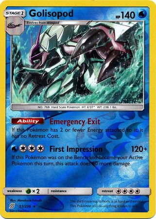 <transcy>Pokemon Card Unified Minds 051/236 51/236 Golisopod Reverse Holo Selten</transcy>