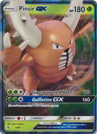 <transcy>بطاقة بوكيمون الأقدار المخفية 6/68 Pinsir GX Ultra Rare</transcy>