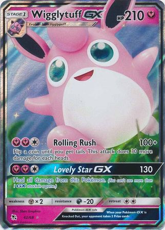 <transcy>بطاقة بوكيمون الأقدار المخفية 42/68 Wigglytuff GX نادر للغاية</transcy>