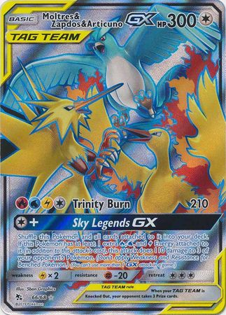 <transcy>مصائر مخفية لبطاقة البوكيمون 66/68 Moltres &amp; Zapdos &amp; Articuno Tag Team GX Full Art Rare</transcy>