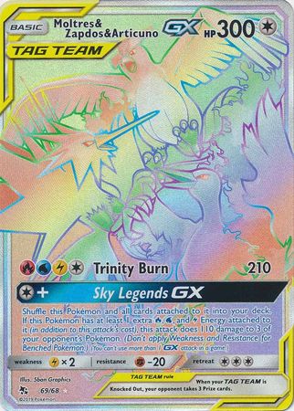 <transcy>Versteckte Schicksale der Pokemon-Karte 69/68 Moltres &amp; Zapdos &amp; Articuno Tag Team GX Hyper Rare</transcy>